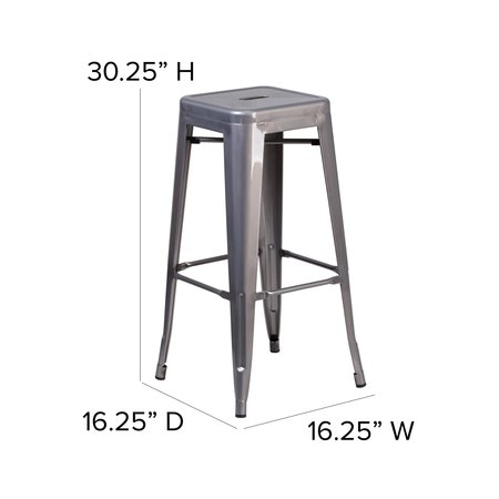 Flash Furniture 30'' High Backless Clear Coated Metal Indoor Barstool, Square Seat, PK4 4-XU-DG-TP0004-30-GG